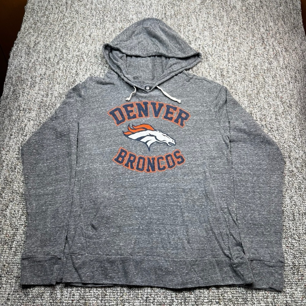 NFL Team Apparel Denver Broncos Hoodie Womens Large Pullover Lightweight Gray